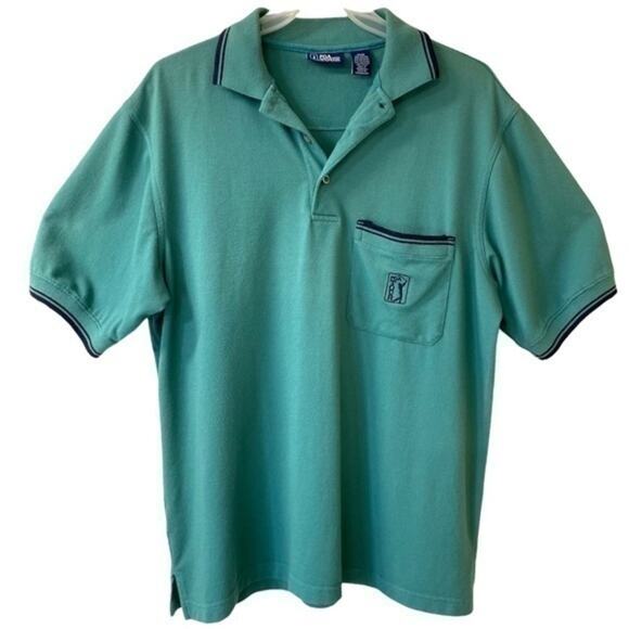 PGA Tour Teal Blue Navy Pique Polo Men’s Size Medium - Picture 1 of 6